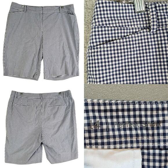 Talbots Women's Perfect Short 14 Bermuda Flat Front Blue Gingham Cotton - Picture 1 of 9